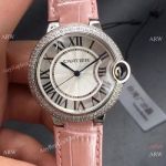 Swiss Quartz | TWF Cartier Men 36mm Ballon Bleu de Double-row Diamond Steel Case